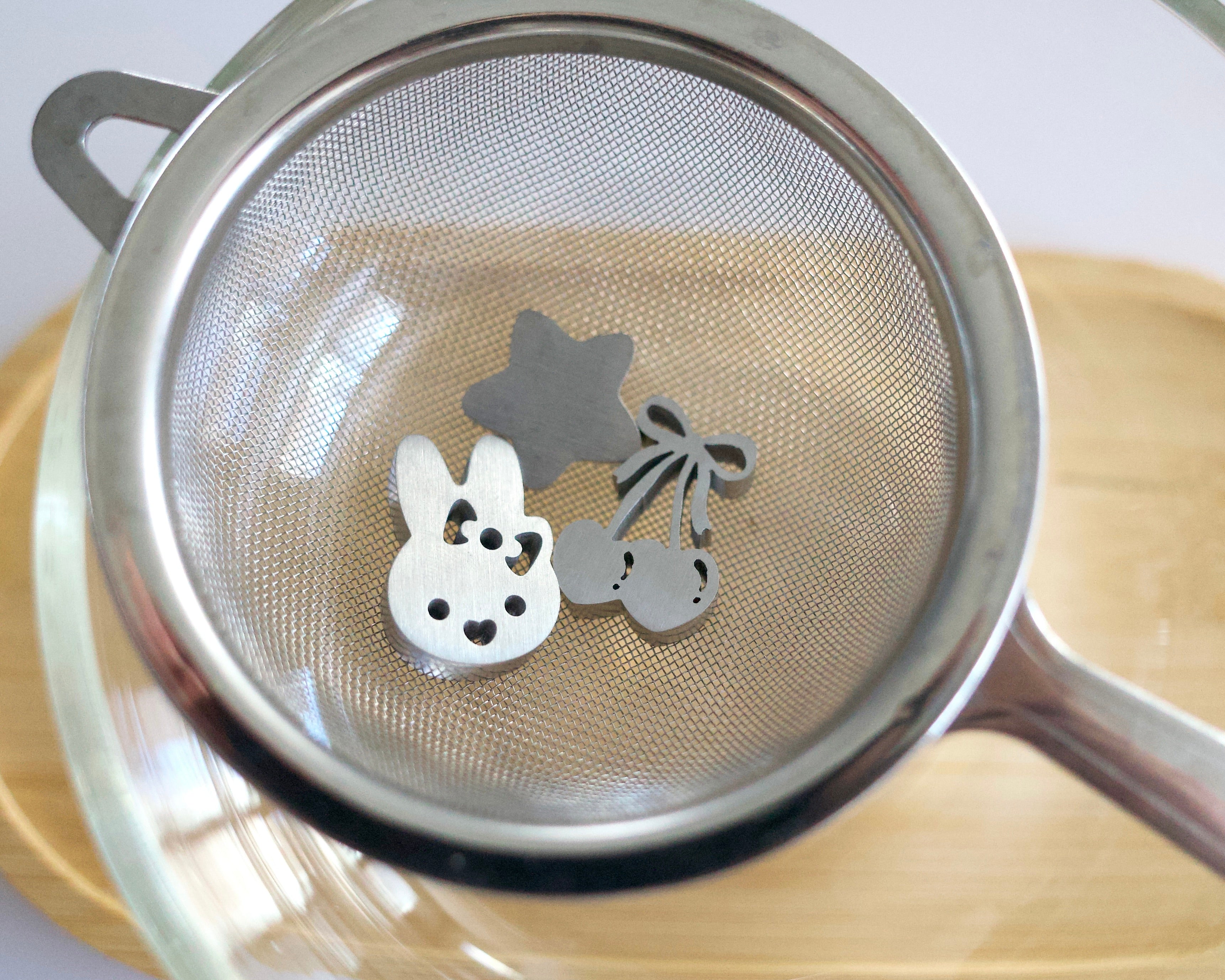 bunny with bow, cherry, star sifter beads (satin finish)