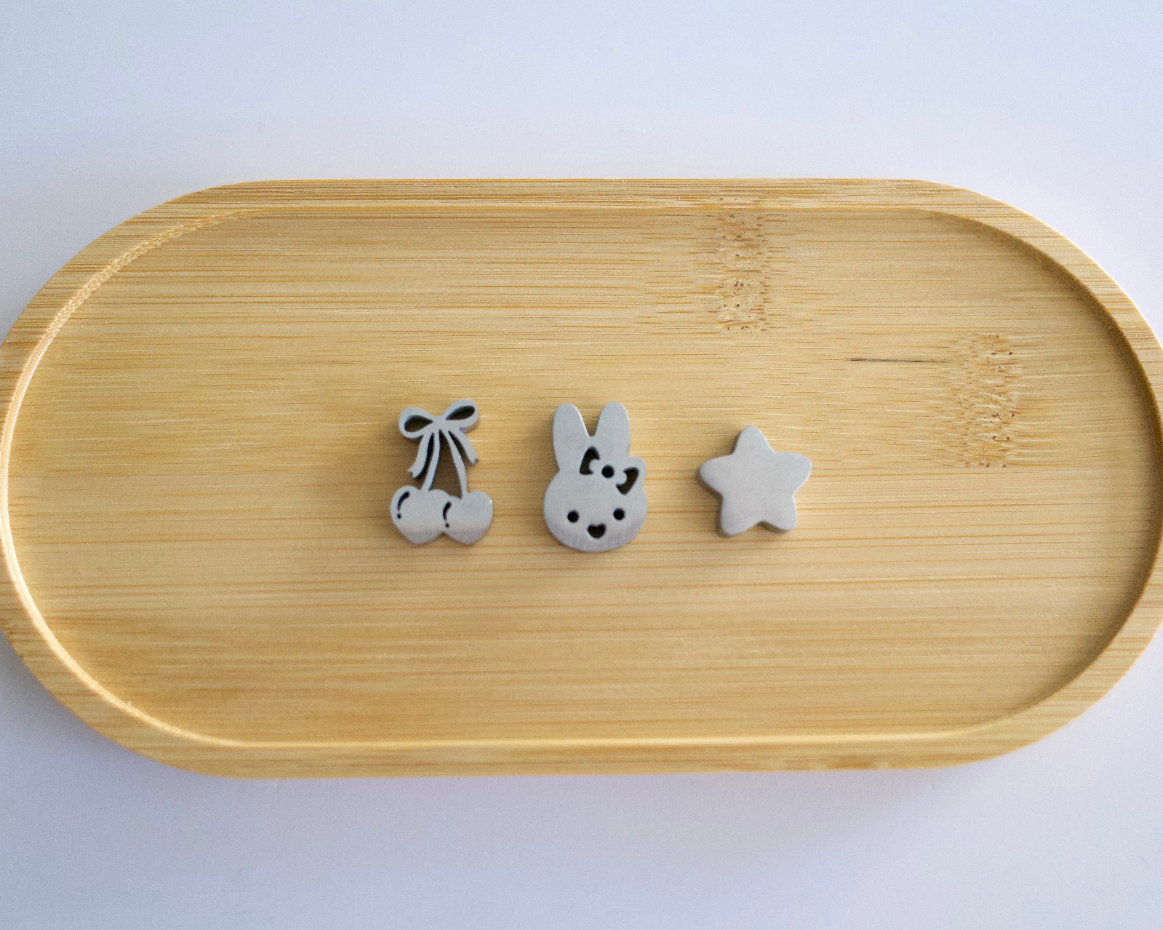 bunny with bow, cherry, star sifter beads (satin finish)